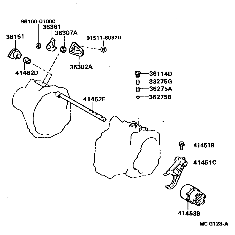 Toyota CAMRY Transfer Lever & Shift Fork Shaft EPC diagram — MCG123A
