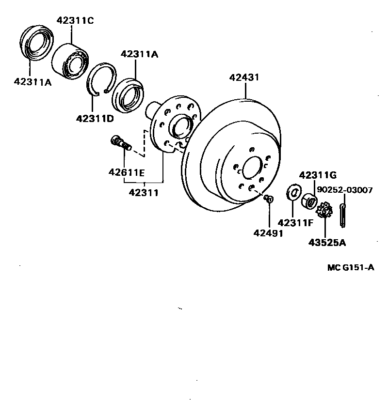 Toyota CAMRY 后桥半轴和后桥轮毂 EPC diagram — MCG151A