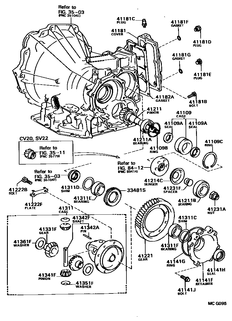 Toyota CAMRY 前桥壳和差速器 EPC diagram — MCG096