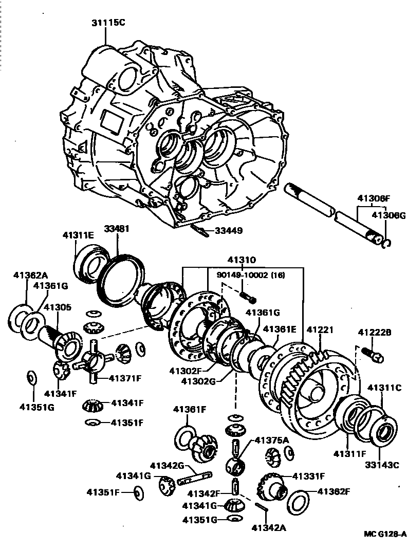 Toyota CAMRY 前桥壳和差速器 EPC diagram — MCG128A