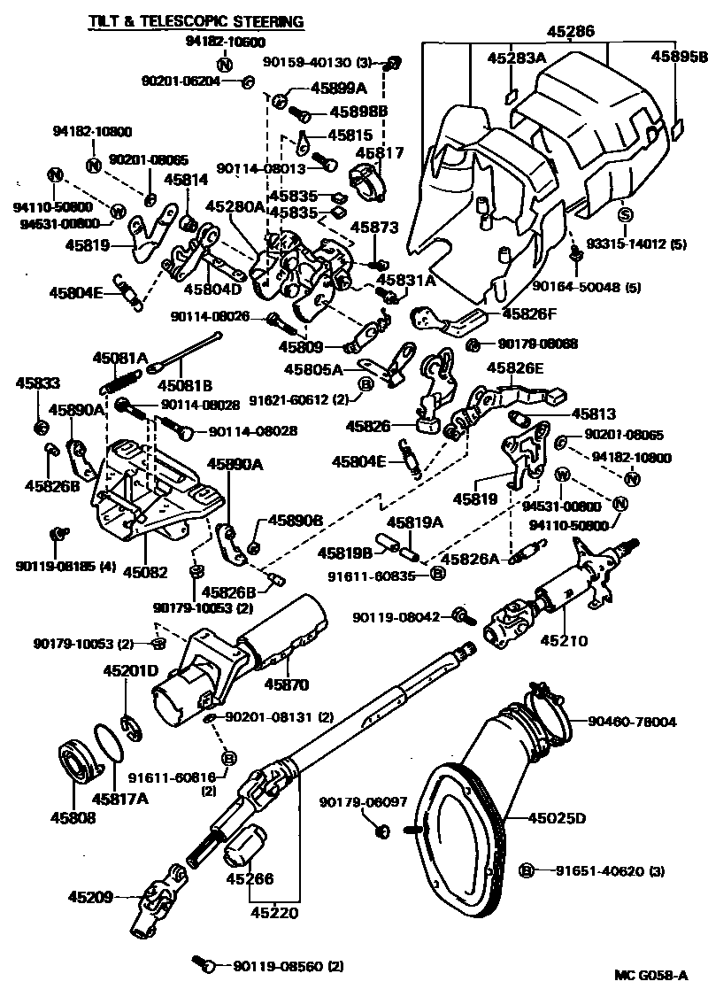 Toyota CAMRY Steering Column & Shaft EPC diagram — MCG058A