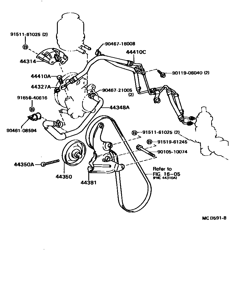 Toyota CAMRY 动力转向配管 EPC diagram — MCD591B