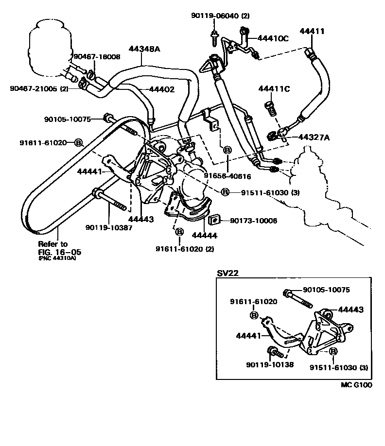 Toyota CAMRY 动力转向配管 EPC diagram — MCG100