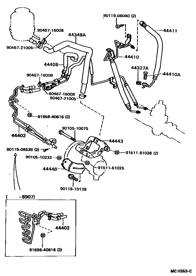 Toyota CAMRY 动力转向配管 EPC diagram — MCH353C