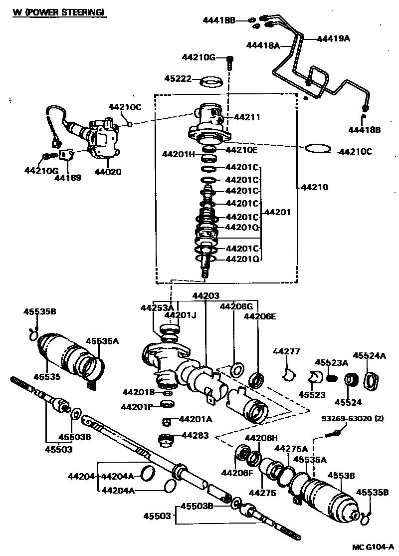 Toyota CAMRY 前转向齿轮和连杆 EPC diagram — MCG104A