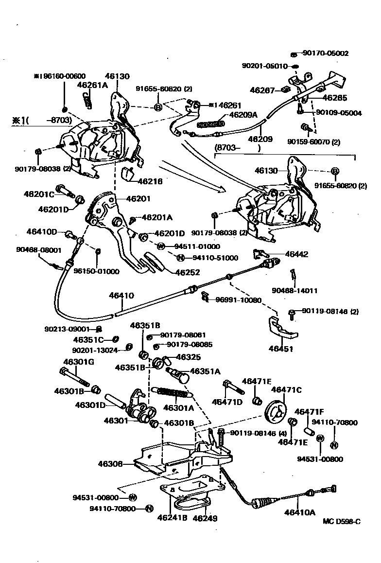 Toyota CAMRY Parking Brake & Cable EPC diagram — MCD598C
