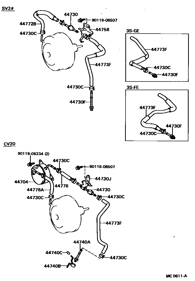 Toyota CAMRY 制动助力器和真空管 EPC diagram — MCD611A