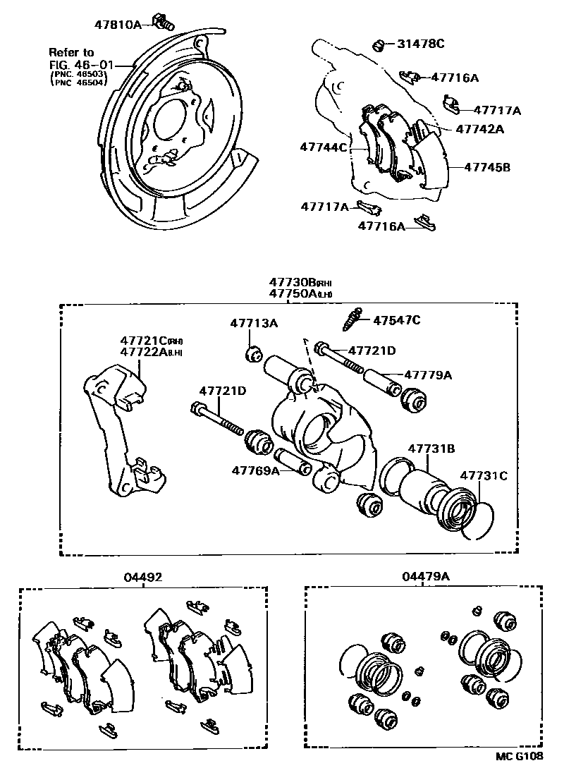 Toyota CAMRY 后盘式制动器卡钳和防尘罩 EPC diagram — MCG108