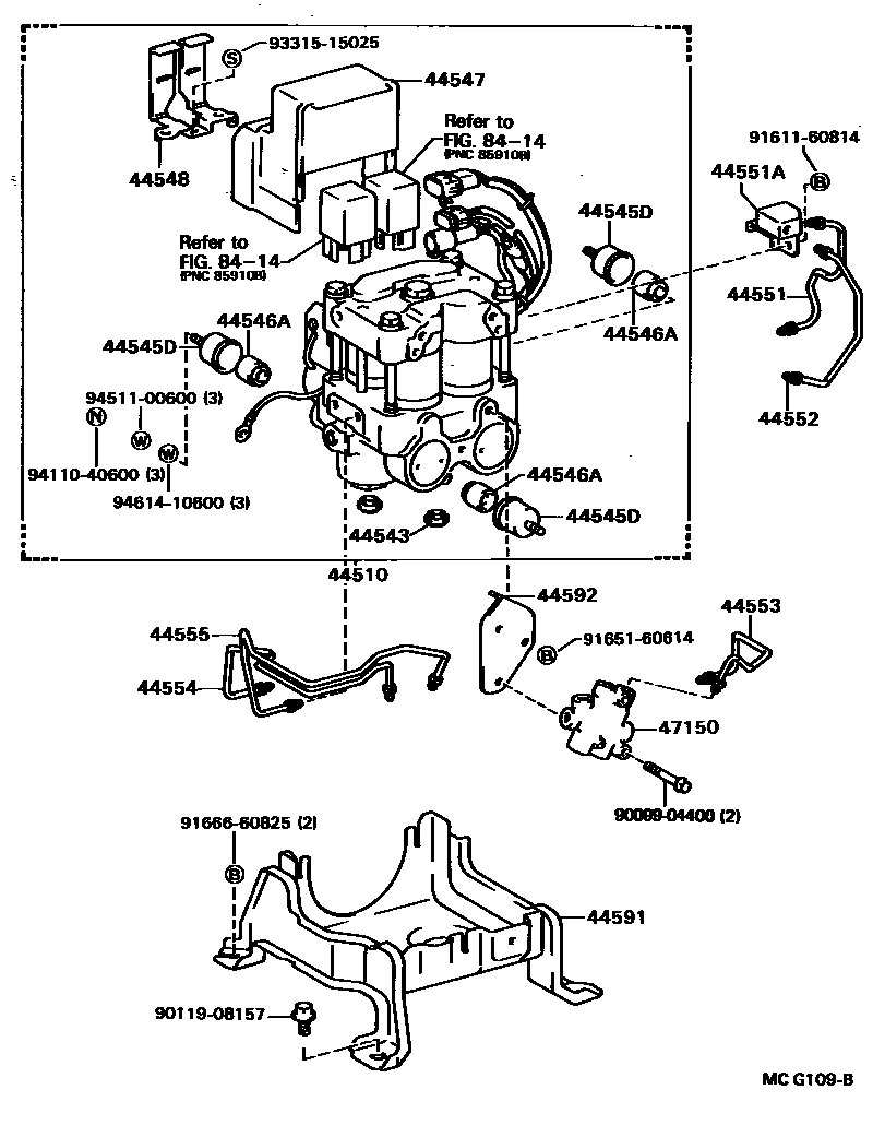 Toyota CAMRY 制动配管和卡箍 EPC diagram — MCG109B