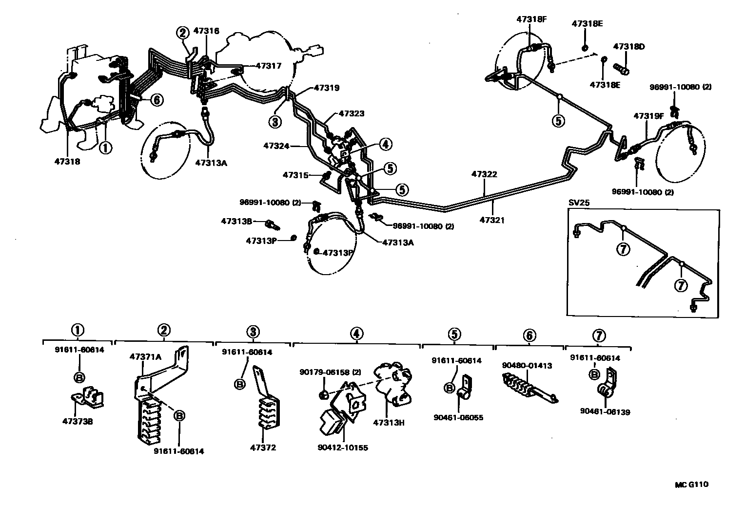 Toyota CAMRY 制动配管和卡箍 EPC diagram — MCG110