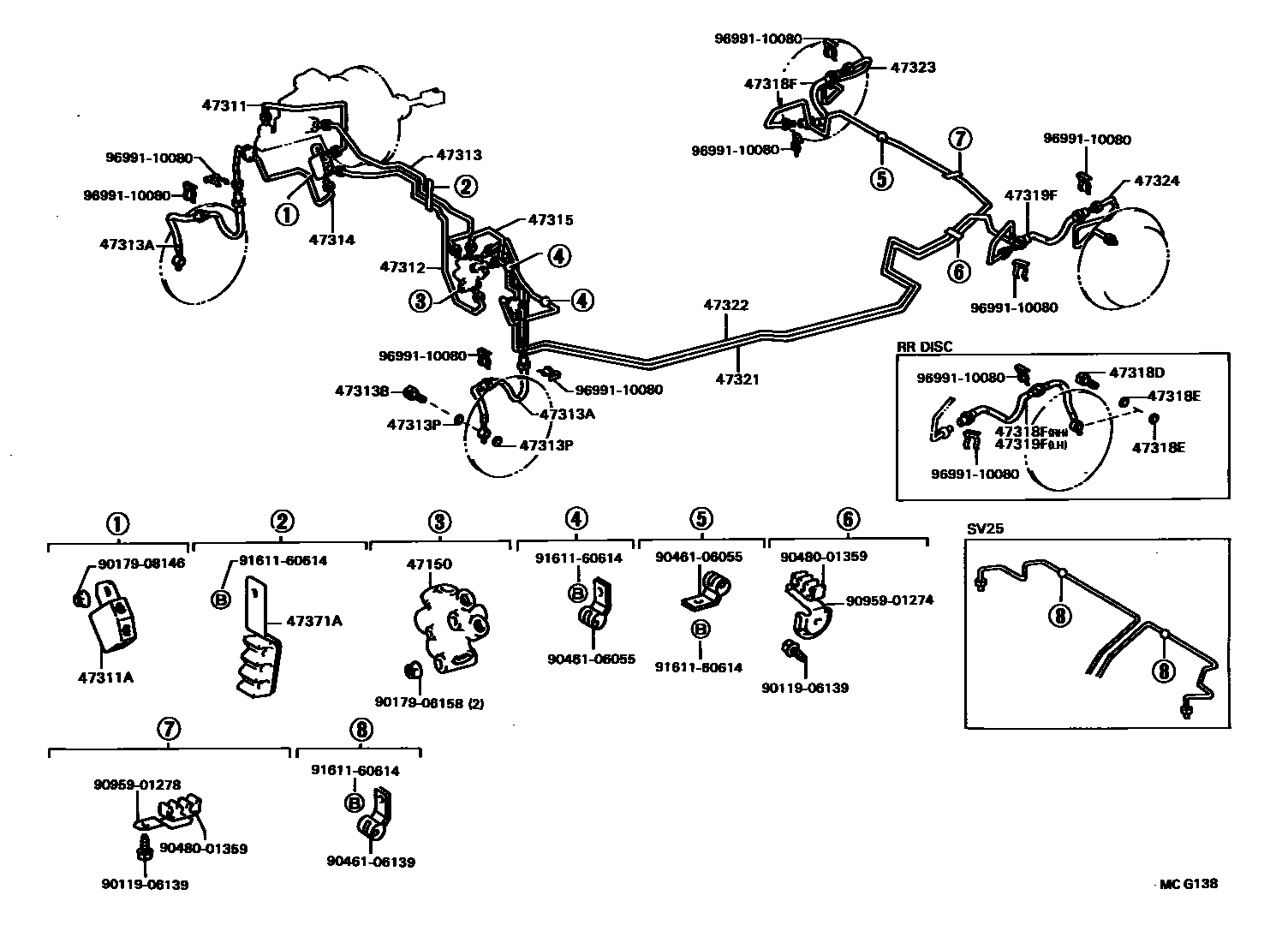 Toyota CAMRY 制动配管和卡箍 EPC diagram — MCG138
