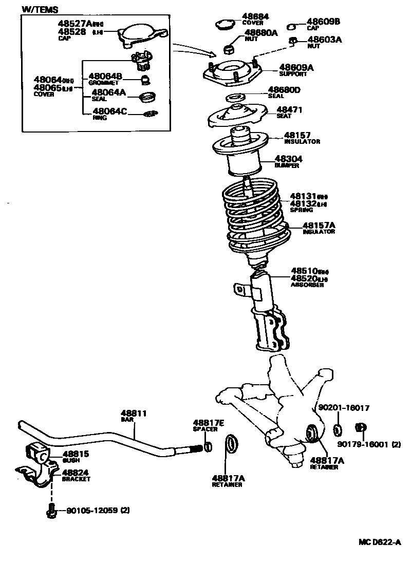 Toyota CAMRY Front Spring & Shock Absorber EPC diagram — MCD622A