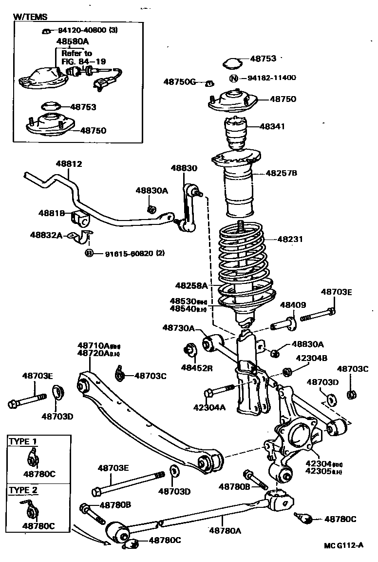 Toyota CAMRY Rear Spring & Shock Absorber EPC diagram — MCG112A