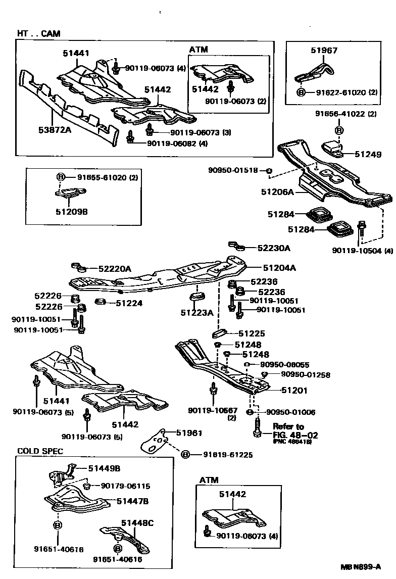 Toyota CAMRY 悬架横梁和发动机底罩 EPC diagram — MBN899A