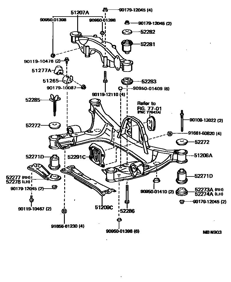 Toyota CAMRY 悬架横梁和发动机底罩 EPC diagram — MBN903