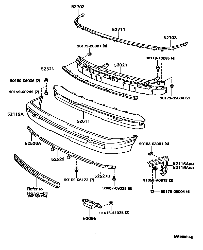 Toyota CAMRY 前保险杠及附件 EPC diagram — MBN883B
