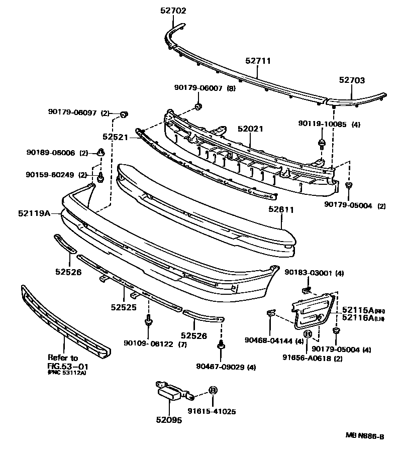 Toyota CAMRY 前保险杠及附件 EPC diagram — MBN886B