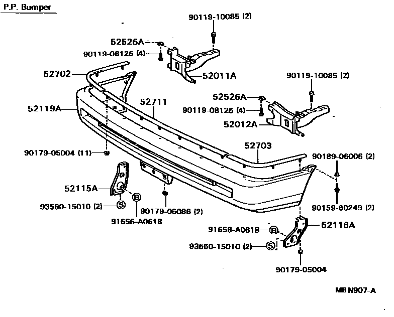 Toyota CAMRY 前保险杠及附件 EPC diagram — MBN907A