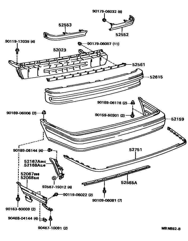 Toyota CAMRY 后保险杠及附件 EPC diagram — MBN892B
