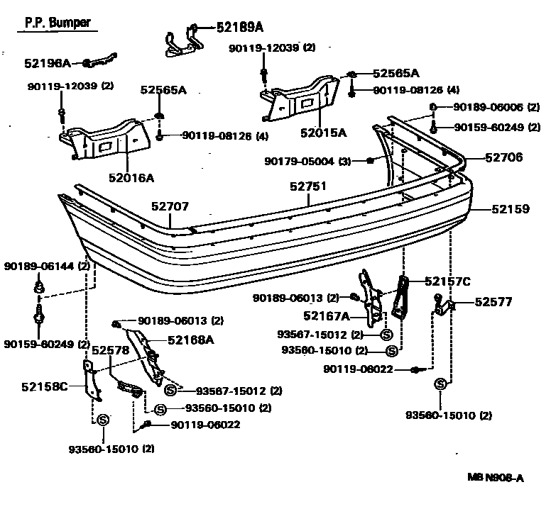 Toyota CAMRY 后保险杠及附件 EPC diagram — MBN908A