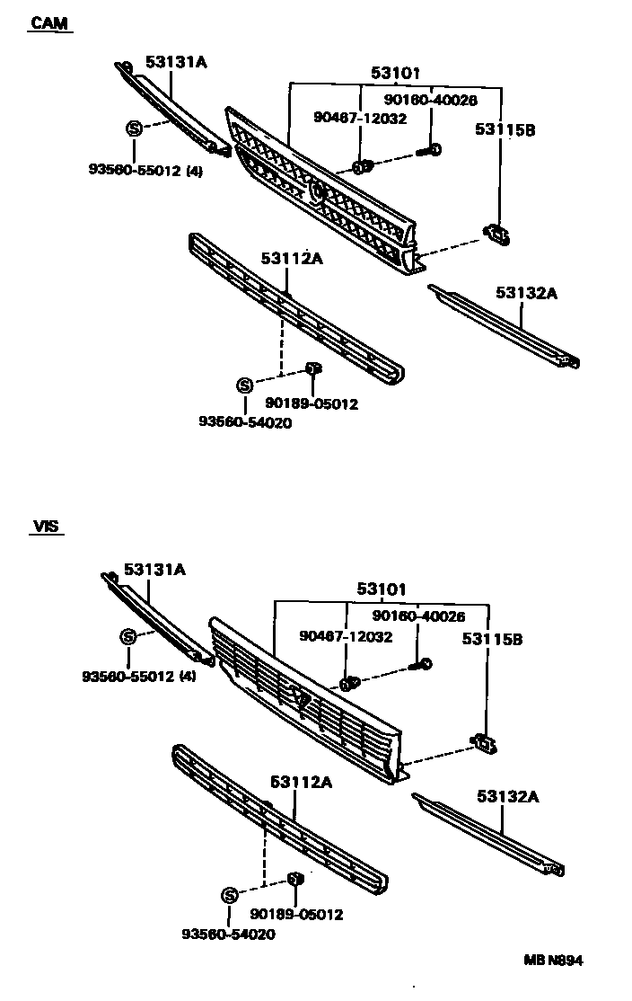 Toyota CAMRY radiator grille EPC diagram — MBN894