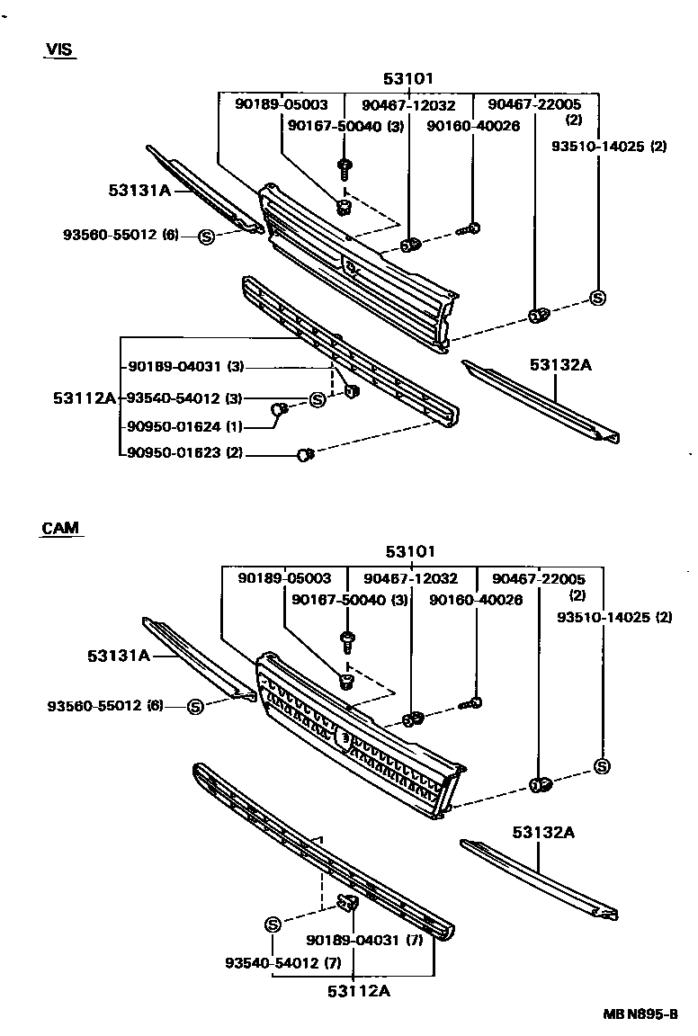 Toyota CAMRY radiator grille EPC diagram — MBN895B