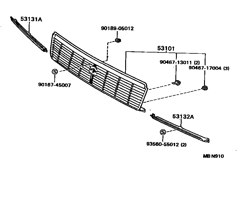 Toyota CAMRY radiator grille EPC diagram — MBN910