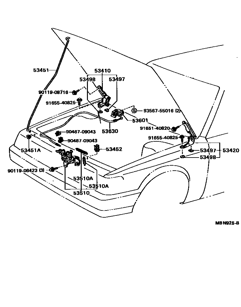 Toyota CAMRY 发动机盖锁和铰链 EPC diagram — MBN925B