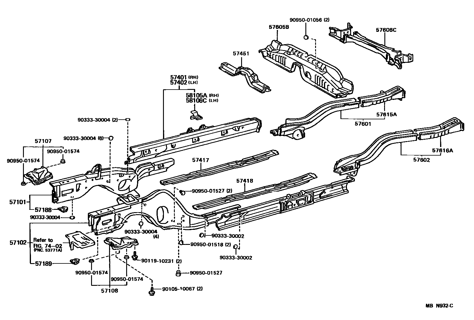 Toyota CAMRY Floor stringers EPC diagram — MBN932C