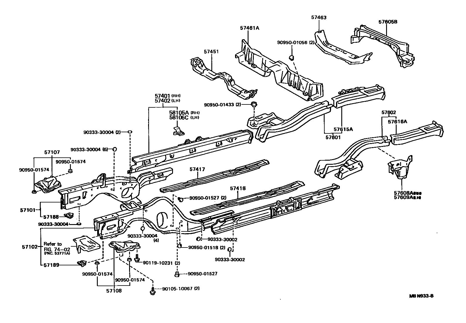 Toyota CAMRY Floor stringers EPC diagram — MBN933B