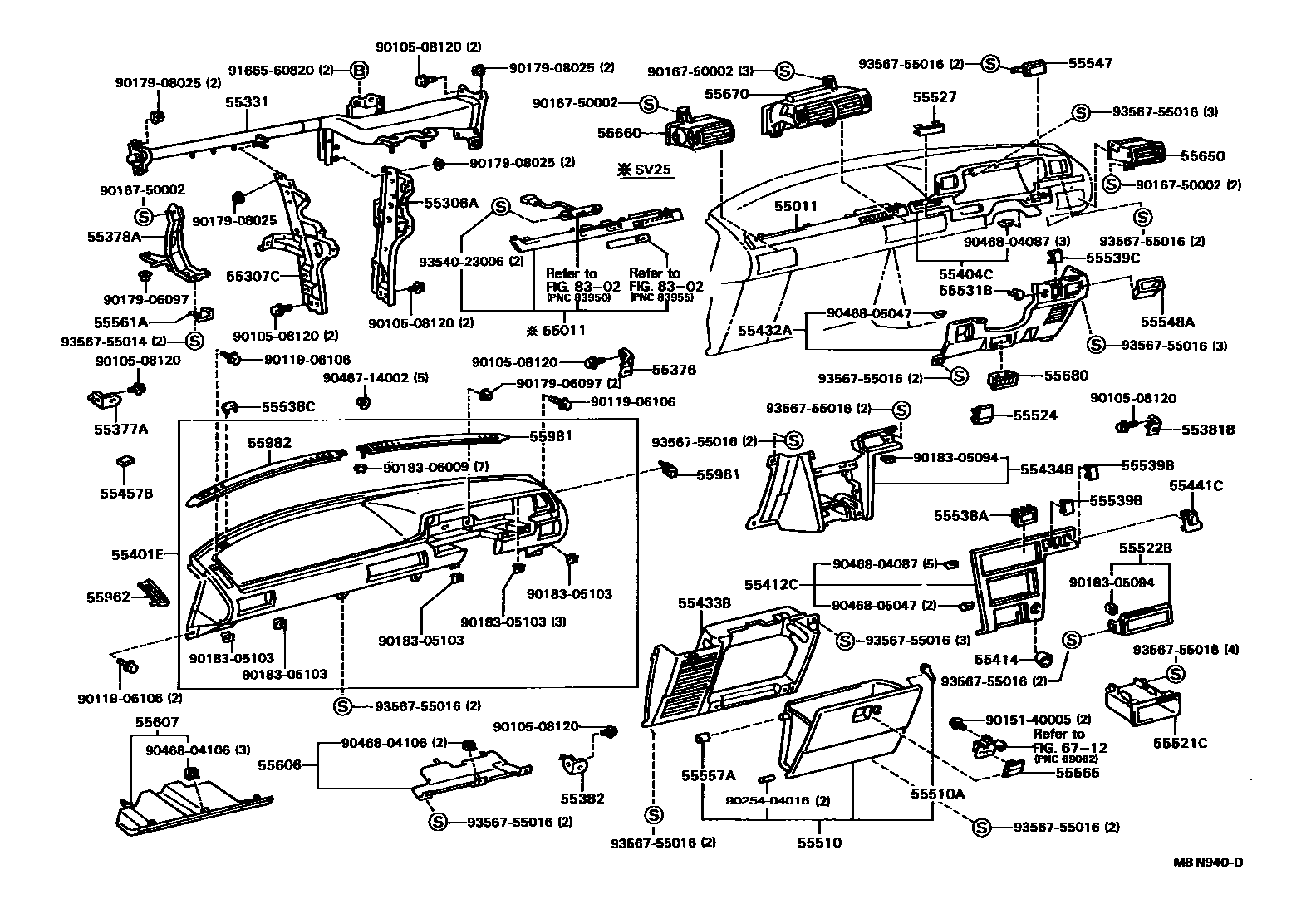 Toyota CAMRY 仪表板和手套箱 EPC diagram — MBN940D