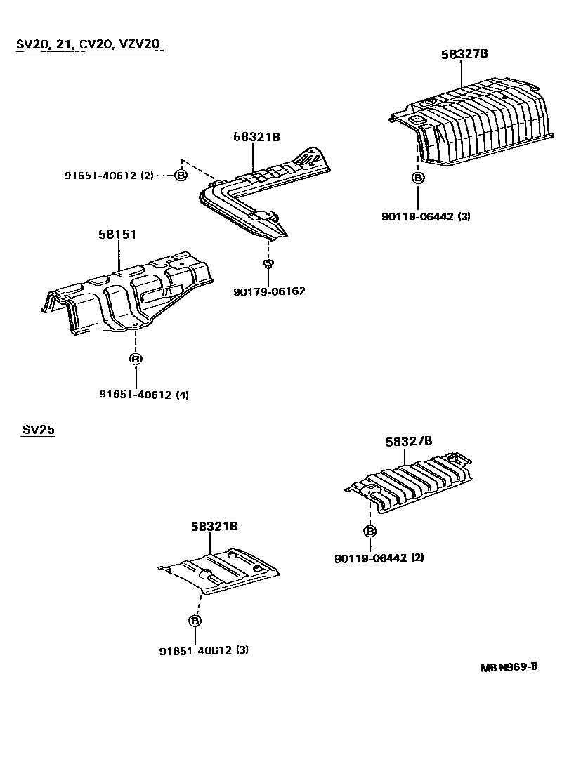 Toyota CAMRY 地板隔热垫 EPC diagram — MBN969B