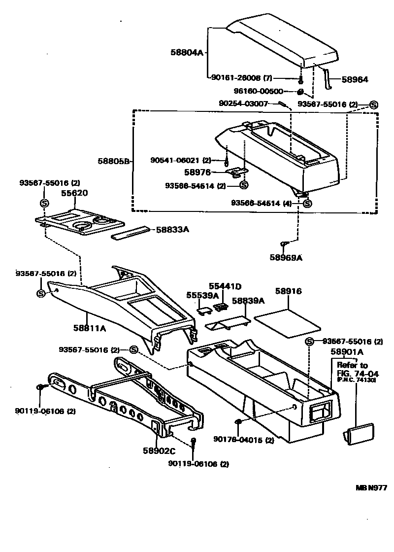 Toyota CAMRY 中央扶手箱和支架 EPC diagram — MBN977