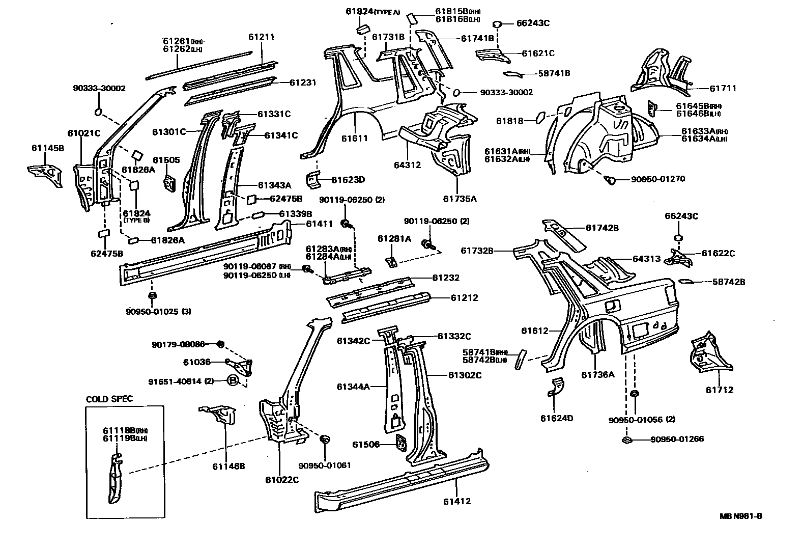 Toyota CAMRY 侧梁 EPC diagram — MBN981B
