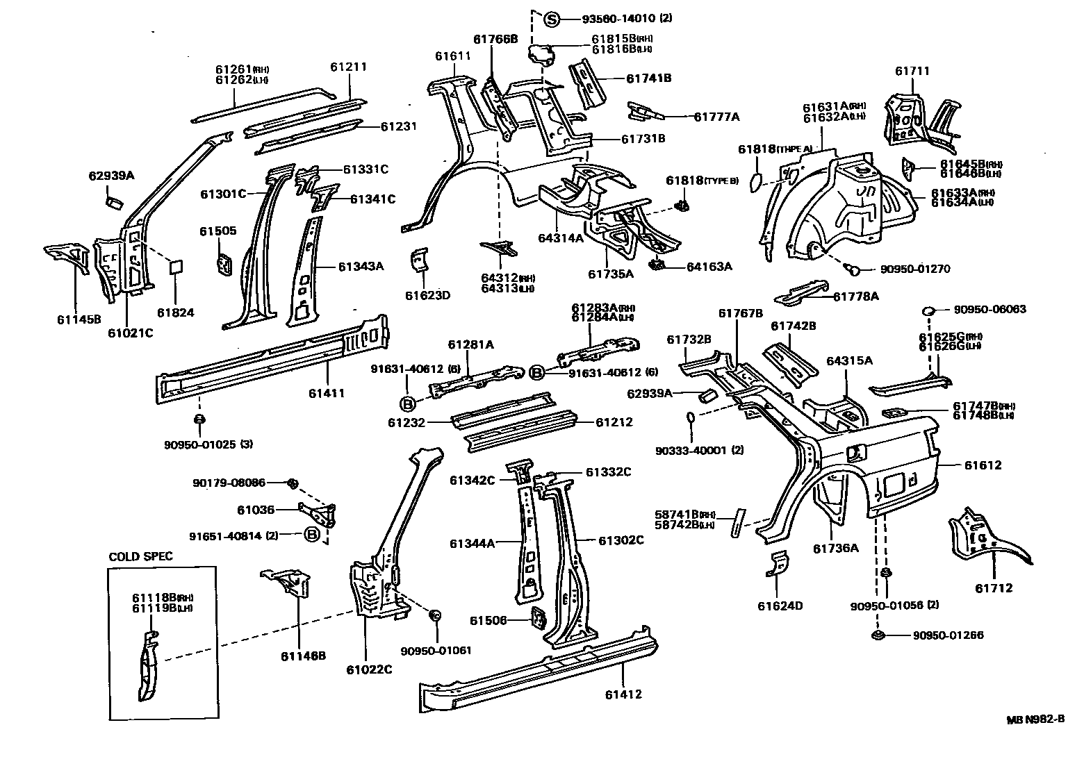 Toyota CAMRY 侧梁 EPC diagram — MBN982B