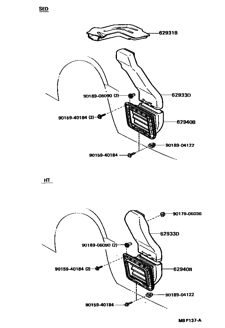 Toyota CAMRY 车侧通风装置 EPC diagram — MBP137A