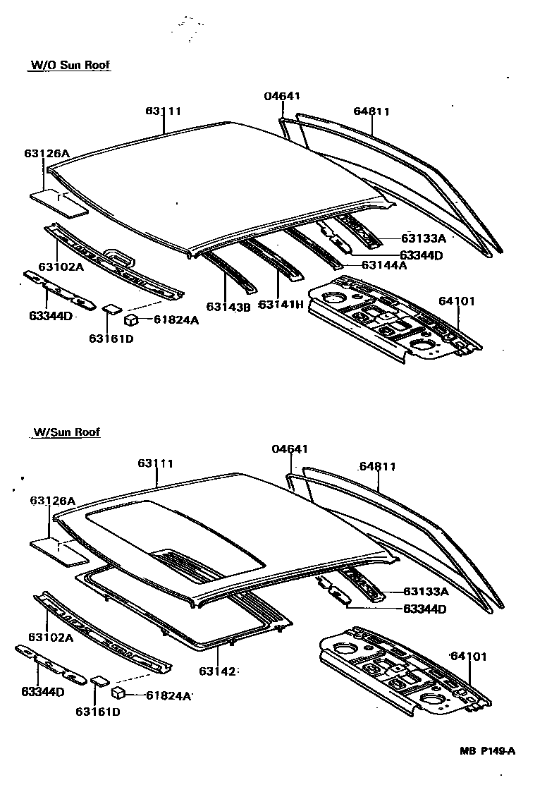 Toyota CAMRY 天窗板和背窗玻璃 EPC diagram — MBP149A