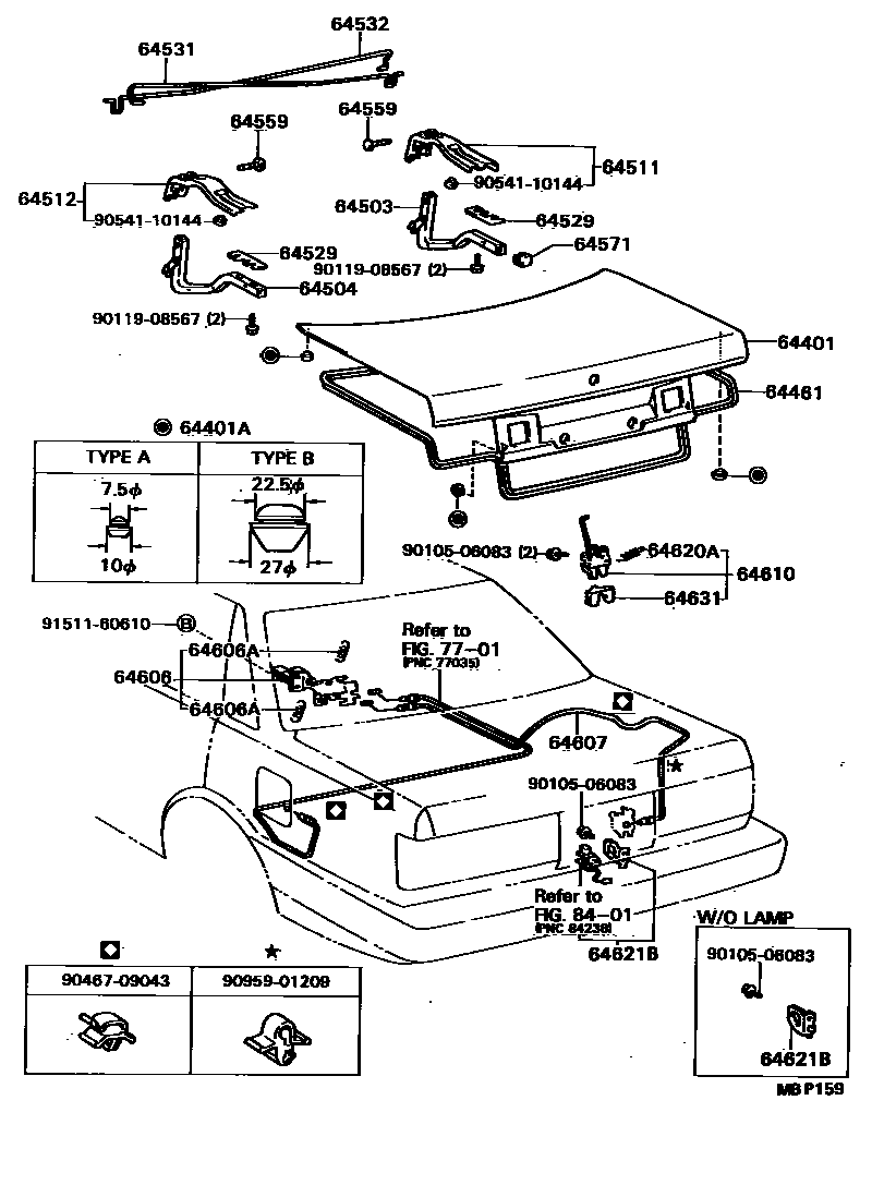 Toyota CAMRY 行李箱门和行李箱锁 EPC diagram — MBP159
