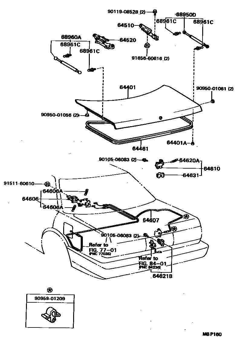 Toyota CAMRY 行李箱门和行李箱锁 EPC diagram — MBP160