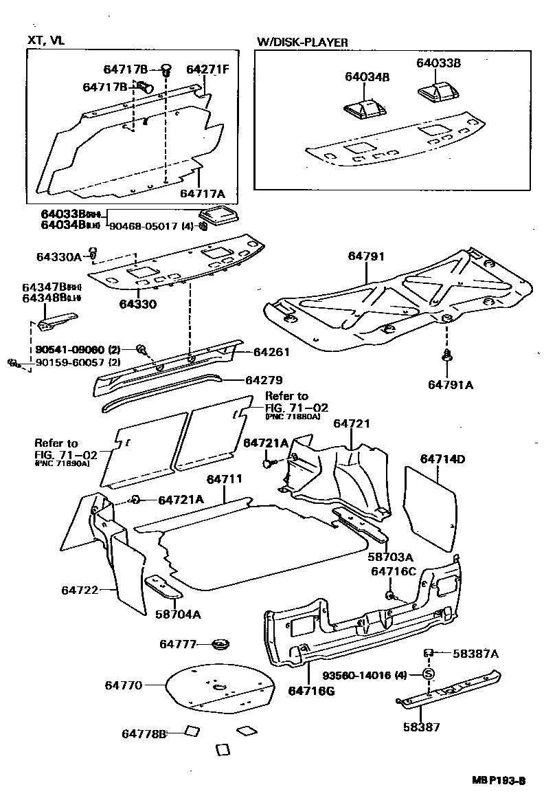 Toyota CAMRY 杂物箱板和行李箱垫 EPC diagram — MBP193B