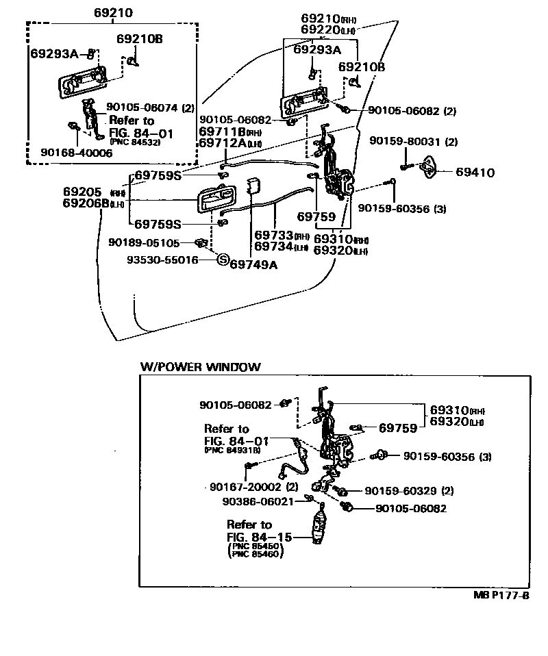 Toyota CAMRY 前门锁和车门把手 EPC diagram — MBP177B