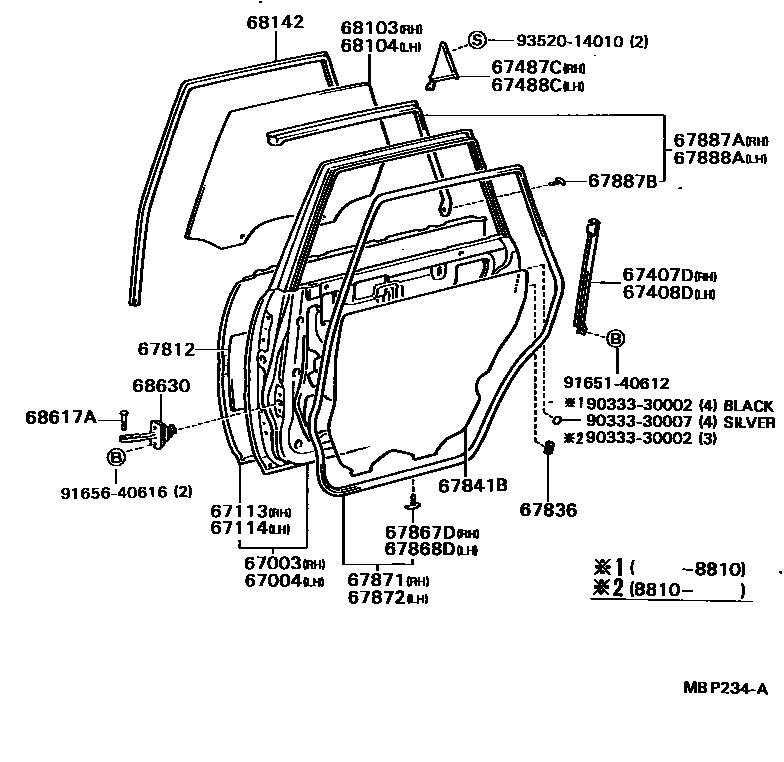 Toyota CAMRY 后门板和后门玻璃 EPC diagram — MBP234A