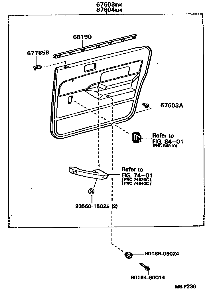 Toyota CAMRY 后门板和后门玻璃 EPC diagram — MBP236