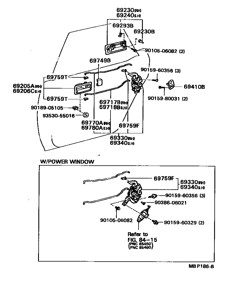 Toyota CAMRY 后门锁和后门把手 EPC diagram — MBP186B
