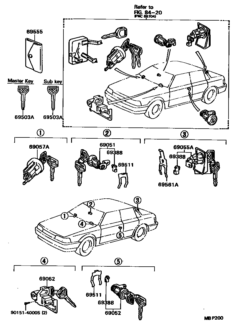 Toyota CAMRY 锁芯组件 EPC diagram — MBP200