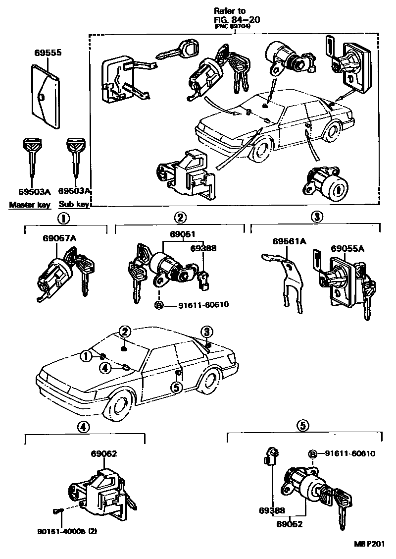 Toyota CAMRY 锁芯组件 EPC diagram — MBP201