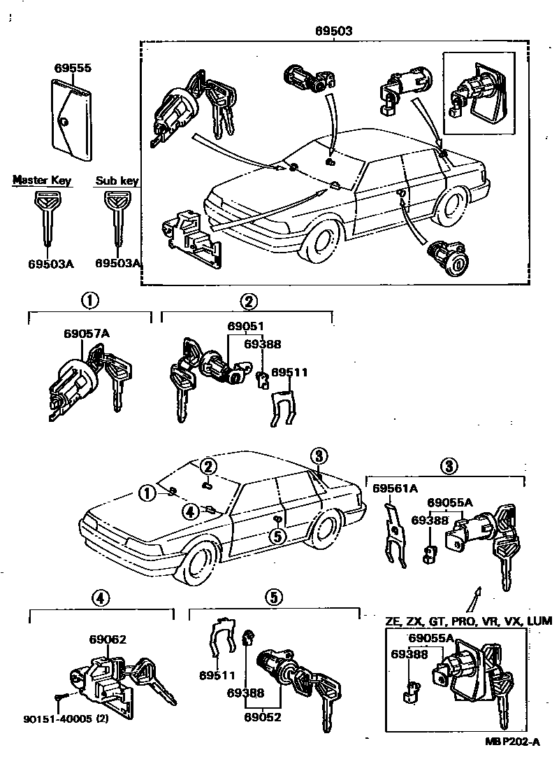 Toyota CAMRY 锁芯组件 EPC diagram — MBP202A