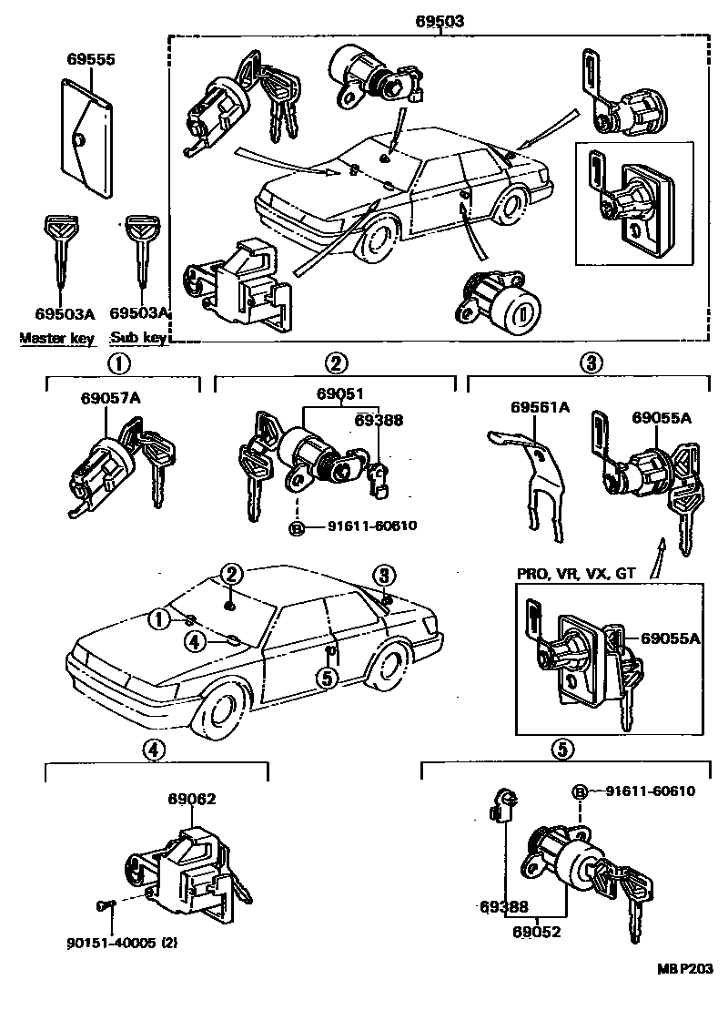Toyota CAMRY 锁芯组件 EPC diagram — MBP203