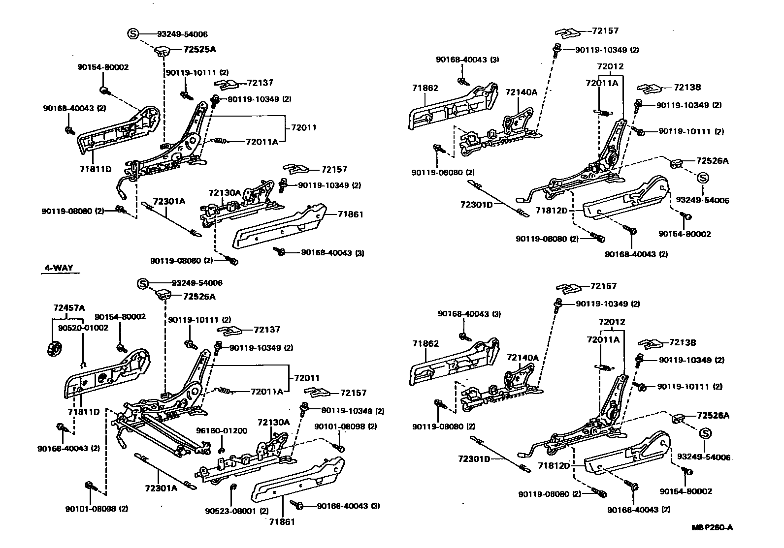 Toyota CAMRY 前排座椅和座椅滑轨 EPC diagram — MBP260A