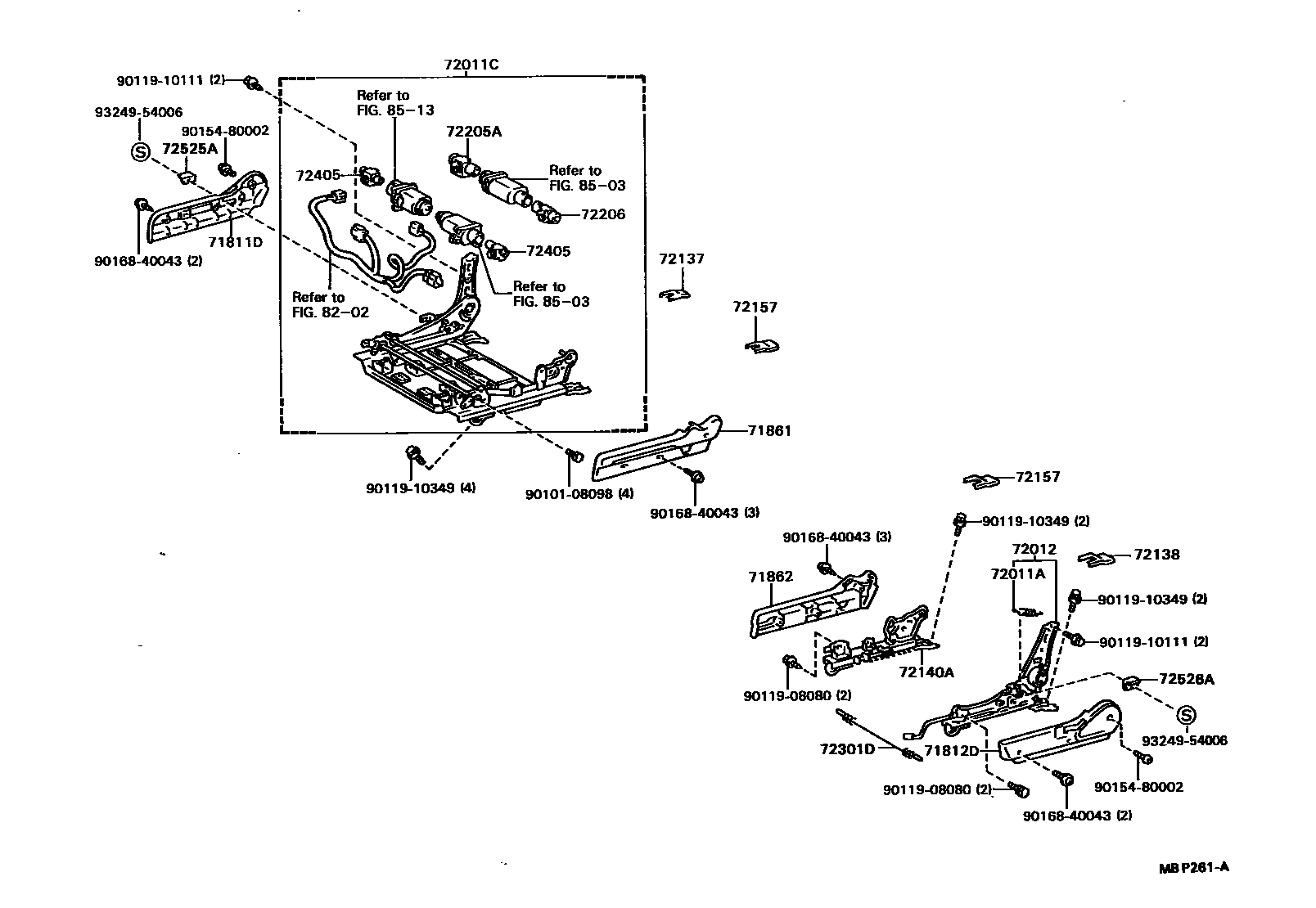Toyota CAMRY 前排座椅和座椅滑轨 EPC diagram — MBP261A